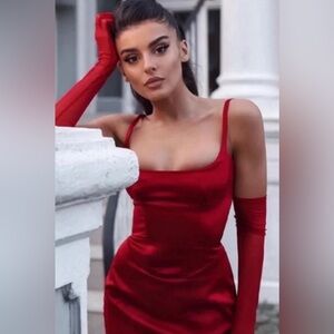 House of CB Casimira - Red Wine Corset Midi Dress Size M Plus Cup